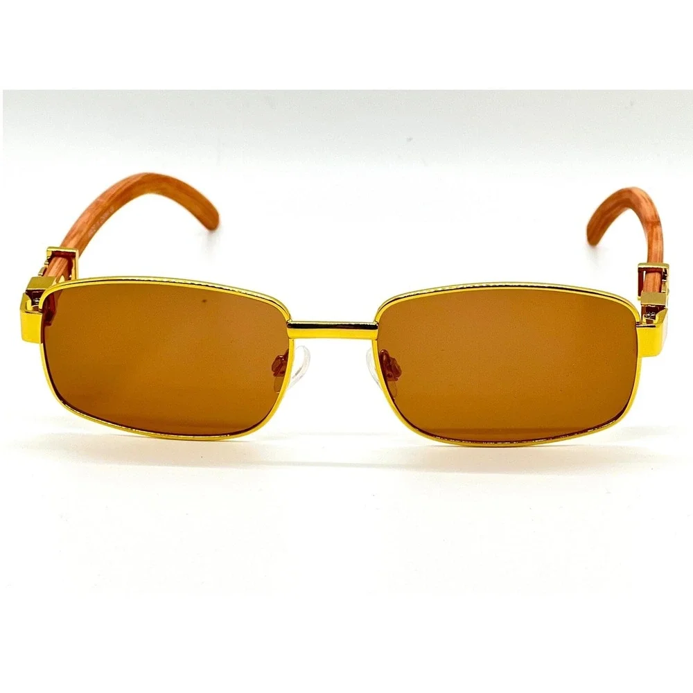 Men's Sunglasses Small Rectangular Sophisticated Gold‎ Brown Lens Square Lentes